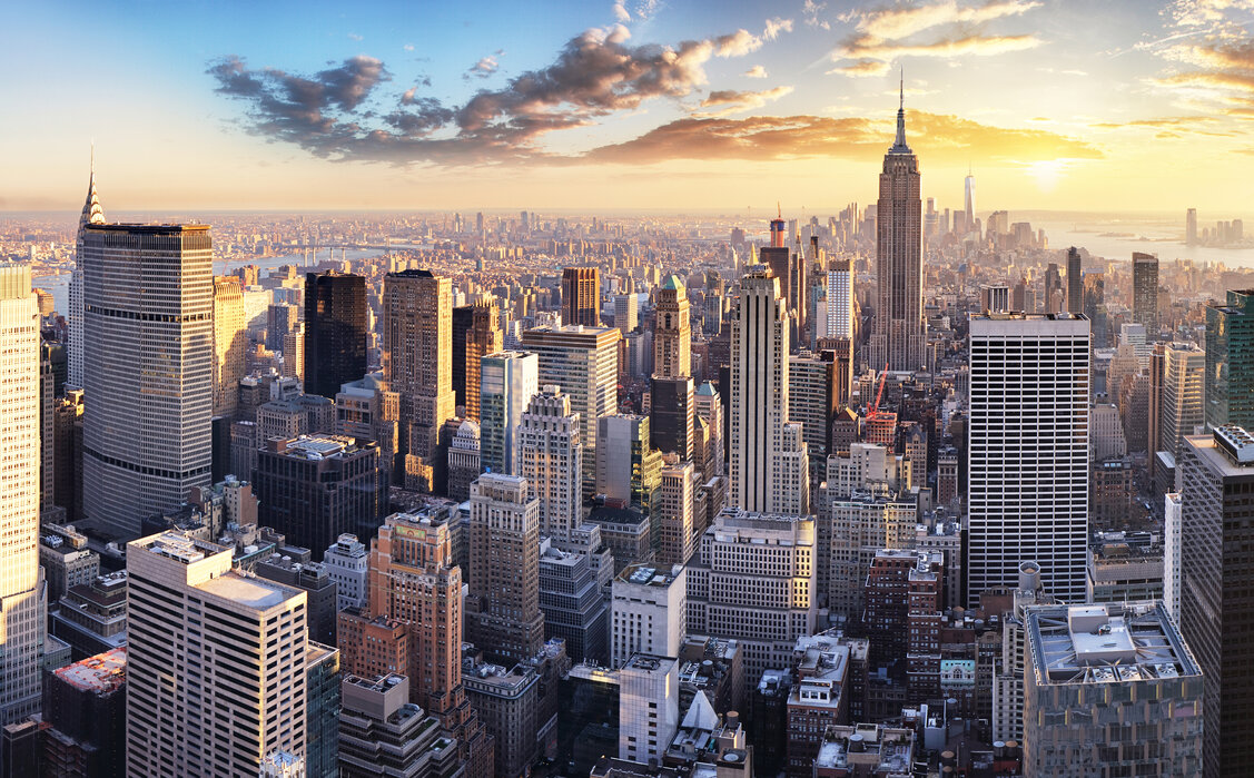 New York City skyline at golden hour
